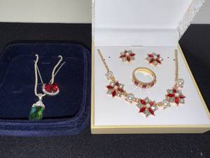 lot 207W image: Charter Club Jewelry Set with Floral Necklace, Earrings, Ring and Gemstone Necklaces