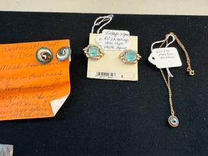 lot 220W image: Vintage REJA Earrings, Evil Eye Necklace, and Enamel Earrings Set