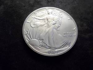 lot 22 image: 1989 Silver Eagle One Dollar 1 OZ. Fine In MS From UNC Roll.