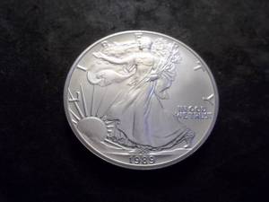 lot 24 image: 1989 Silver Eagle One Dollar 1 OZ. Fine In MS From UNC Roll.