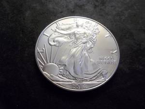 lot 28 image: 2016 Silver Eagle One Dollar 1 OZ. Fine In MS From UNC Roll.