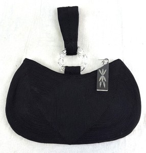 lot 28 image: Vintage Black Crescent Clutch With Crystal Ring Handle & Strap