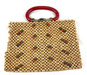 lot 30 image: Vintage GRIP-TITE Beaded Wooden Bead Handbag with Red Ring Handle