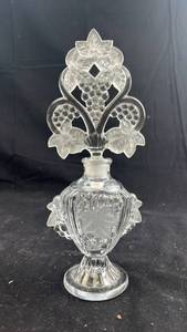 Glass Perfume Bottle & Fleur-de-Lis Stopper with Grape Motif