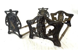 lot 5 image: Antique Cast Iron Bookends & Book Rack Frames With Owl Motifs