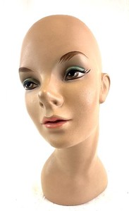 lot 10 image: Vintage Cosmetology Mannequin Head & Bald Female Makeup Practice Head With Stand Hole