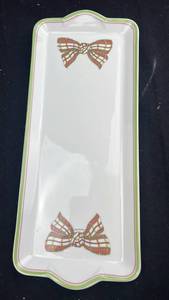 lot 12 image: Christian Dior Dessin Bow Platter & Emerald Green Pressed Glass Tray