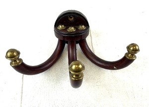 lot 19 image: Antique Adjustable Three-Arm Wall Hat Rack & Brass Ball Finials