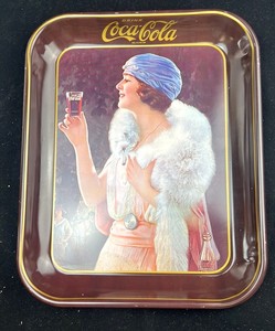 lot 20C image: Coca-Cola Advertising Tin Tray - Woman in Blue Headscarf with White Fur Wrap