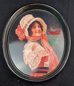 lot 20E image: Coca-Cola Round Tin Tray & Vintage Ad With Woman In Lace