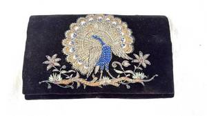 lot 39 image: Ganeshi Lall & Son Black Velvet Wallet With Peacock Embroidery