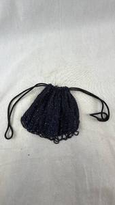lot 63 image: Vintage Beaded Navy Blue Drawstring Pouch