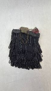 lot 67 image: Beaded Fringe Clutch Bag & Chain With Brass Filigree Frame