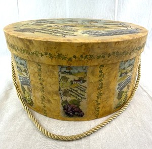 lot 78 image: Round Vintage Decorative Tin Box with Grapevine Panels & Rope Handles