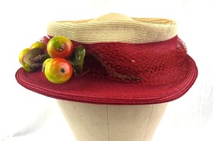 lot 97 image: Richard Original Red & Beige Hat With Faux Fruit Accent