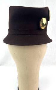 lot 99 image: Brown Felt Fedora Hat With Gold Button Accents
