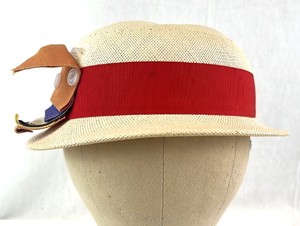 lot 100 image: Straw Boater Hat With Red Band And Multicolor Ribbon Accents - For The Young Set