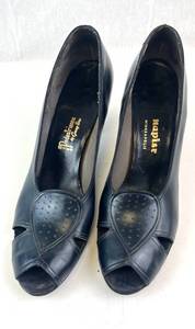 lot 115 image: Napier Minneapolis Black Leather Peep-Toe Pumps