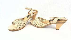 lot 116 image: Rampello Woven Raffia Sandals & Beige Ankle-Strap Wedges