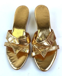 lot 118 image: Gold Metallic Criss-Cross Strap Sandals & Womens Open-Toe Slides