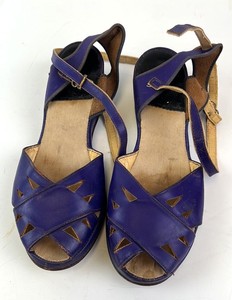lot 121 image: Vintage Purple Strappy Wedge Sandals & Ankle Buckle