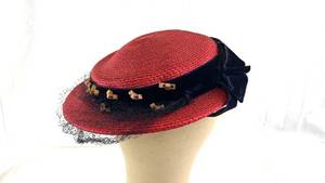 lot 129 image: Field-Schick Saint Paul Red Straw Hat With Black Net Veil