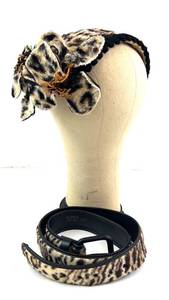 lot 137 image: Leopard Print Faux-Fur Hat & Belt Set