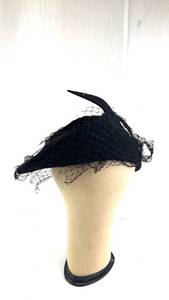 lot 141 image: Vintage Black Felt Hat With Veil & Feather, Rhinestone Brooch