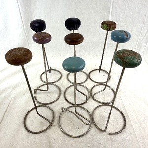 lot 149 image: Vintage Metal Display Hat Stands With Painted Wood Discs