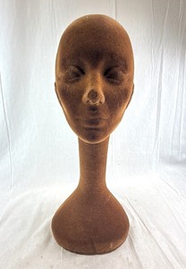 lot 159 image: Brown Velvet WigHat Head Display Bust on Neck Stand
