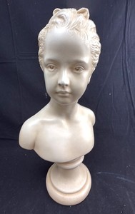 lot 160 image: Bust Statue Of A Young Girl Hat On Pedestal