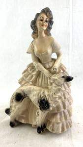 lot 164 image: Ceramic Figurine Woman in Layered Dress with Dog
