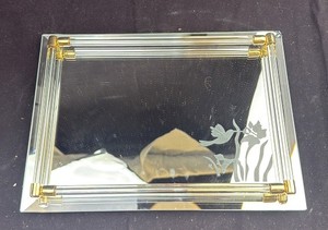 lot 187 image: Decorative Mirror Tray With Hummingbird & Floral Motif Helgas Cambridge MN