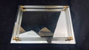 lot 188 image: Mirror Tray With Chrome Rod Frame & Brass Corner Accents
