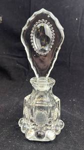 lot 200 image: Crystal Glass Perfume Bottle & Beaded Oval Frame Top