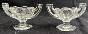 lot 201 image: Crystal Glass Flower Candle Holders Pair