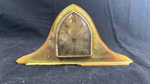 lot 202A image: Mid-Century Amber Plastic Mantel Clock with Roman Dial