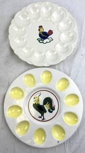 lot 206 image: Rooster Motif Ceramic Plates & Egg Wells - 2-Piece Set