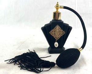 lot 208 image: Black Bottle Perfume Atomizer with Gold Pump & Tassel
