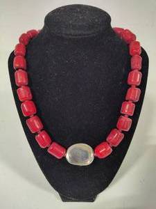 lot 2 image: 925 Red Coral wSilver Accent Necklace