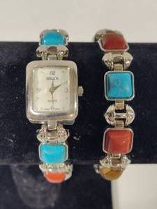lot 56 image: Gruen Ladies Semi Precious Stone Watch & Matching Bracelet