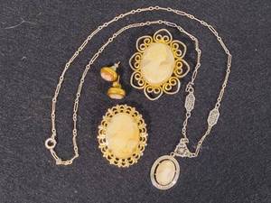 lot 63 image: Cameo PinsSterling NecklaceEarrings