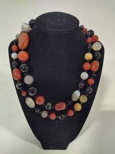 lot 53 image: 925 Jay King DTR Carnelian, Onyx & Agate Long Necklace
