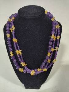 lot 61 image: 925 Amethyst & Citrine Triple Strand Necklace