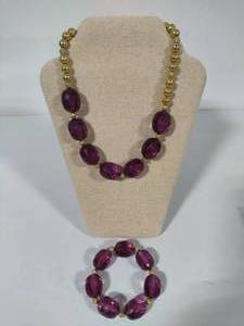 lot 71 image: George Gold Tone & Amethyst Necklace & Matching Bracelet