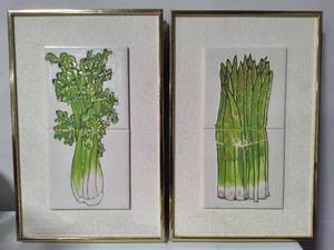 lot 111 image: Harris Strong Celery and Asparagus Framed Tile Art