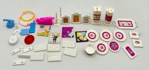 lot 10 image: Miniature Accessories Set White Plastic & Pink Accents including Barbie