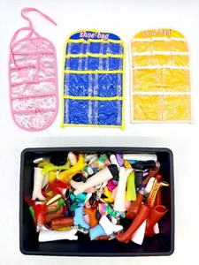 lot 11 image: Shoe-Bag Hanging Organizers & Assorted Mini Footwear Accessories including Barbie