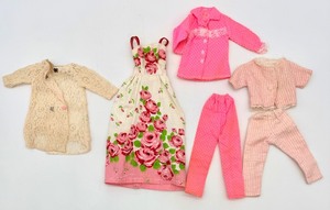 lot 13 image: Vintage Doll Clothes Lot Lace Cardigan, Floral Dress & Pink Sets