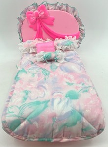 lot 32 image: Barbie Doll Bed Set With Pink Headboard & Pastel Bedding